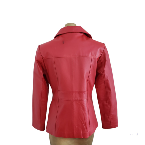 Women's Andrade Red Leather Jacket With Embordered Heart Design Sz M - Picture 3 of 15